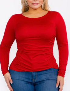 Solid round neck long sleeve top