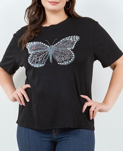 Embellished Butterfly Print Top