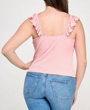 Load image into Gallery viewer, Knit rib ruffled cap sleeve top
