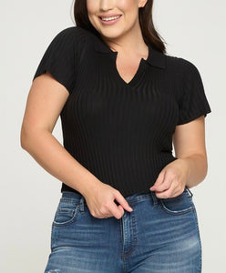 Ribbed Fitted Short Sleeve Top