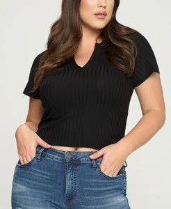 Ribbed Fitted Short Sleeve Top