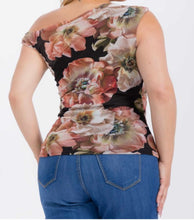 Load image into Gallery viewer, Floral mesh off shoulder twist sleeve top
