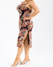 Load image into Gallery viewer, Floral mesh side slit midi dress
