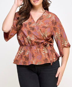 Asymmetric sleeve surplice top