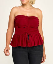 Load image into Gallery viewer, Ruched Strapless Peplum Tube Top

