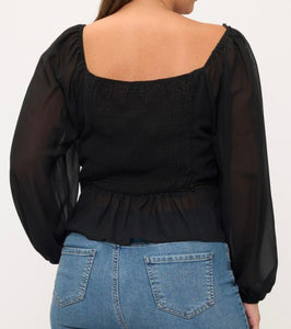 Smocked back long sleeve top