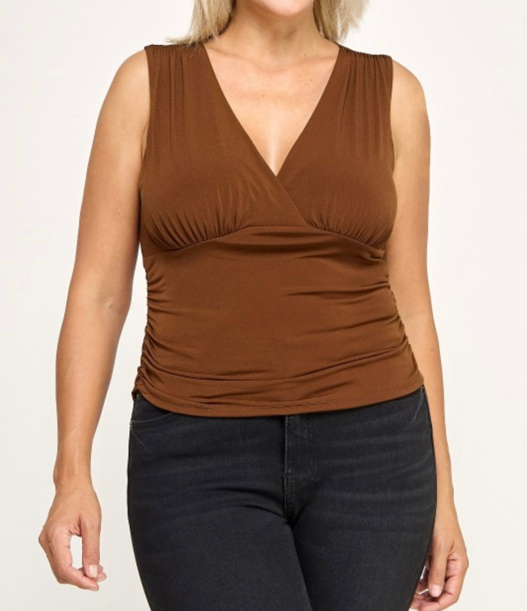 Ruched surplice sleeveless top