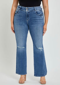 Double Button Mid Rise Flare Jeans