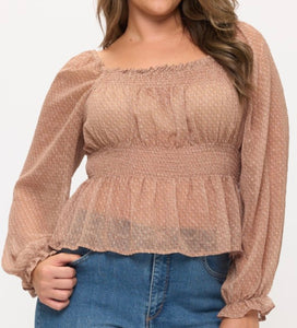 Smocked waist long sleeve top