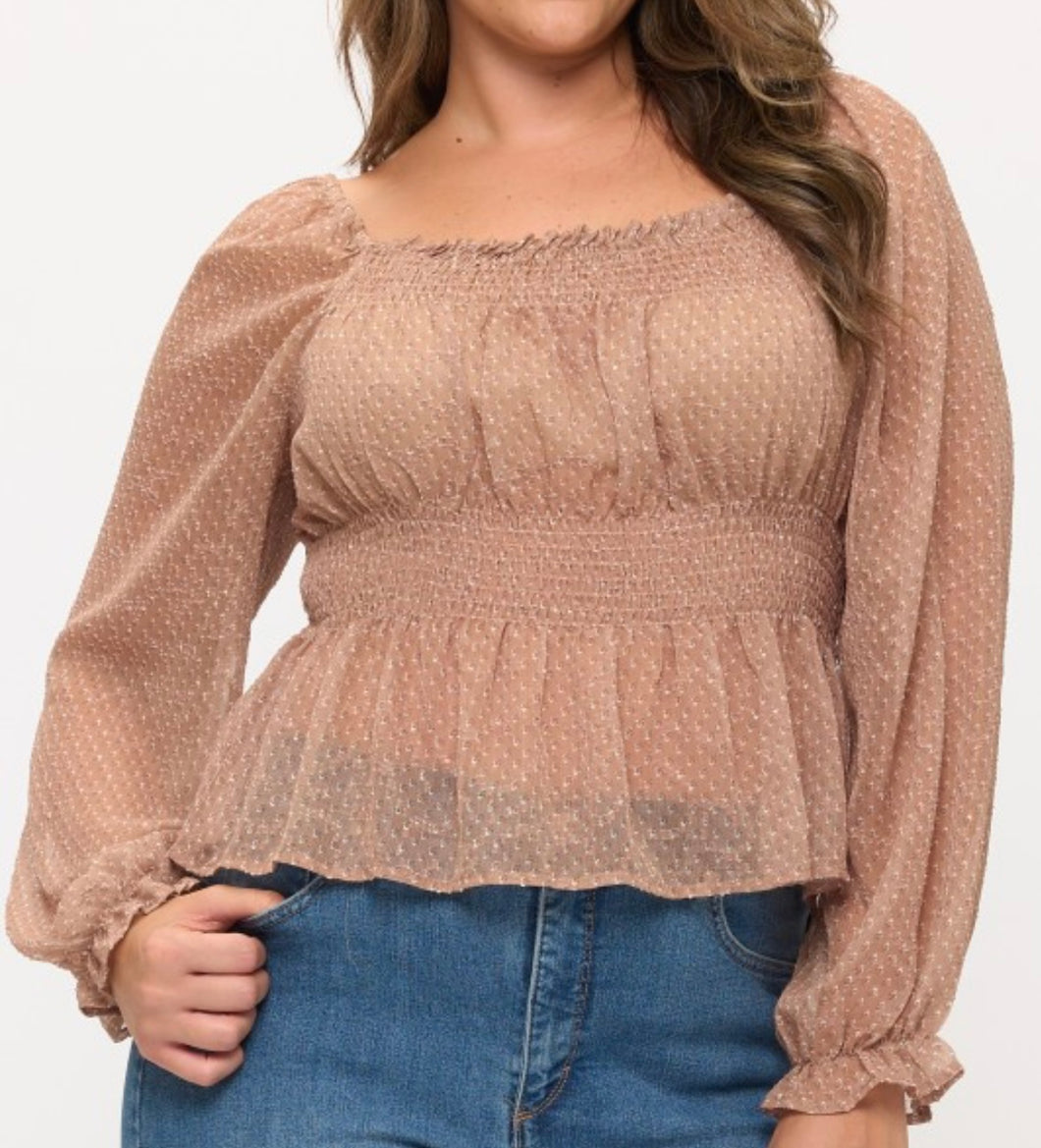 Smocked waist long sleeve top