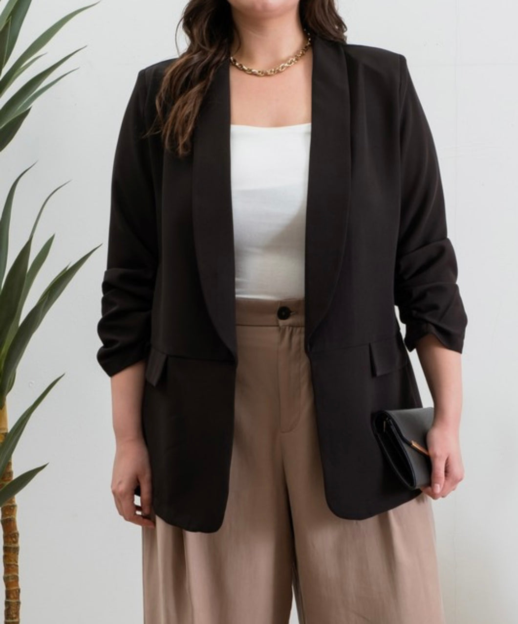 Ruched 3/4 sleeve blazer