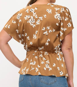 Floral print flutter sleeve top