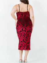 Load image into Gallery viewer, Cowl neckline velour flocked midi dress
