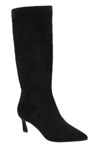 Microsuede pointed toe kitten heel knee high boots