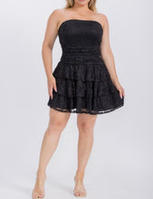 Load image into Gallery viewer, Lace tiered ruffle mini tube dress
