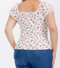 Load image into Gallery viewer, Cherry print ribbed short sleeve top
