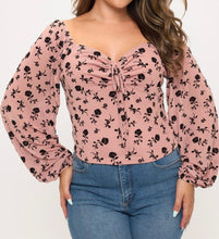 Load image into Gallery viewer, Floral flocked velour mesh top
