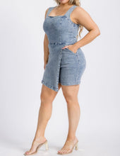 Load image into Gallery viewer, Square neck asymmetric skort romper
