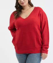 Load image into Gallery viewer, V neck drop shoulder knot sweater
