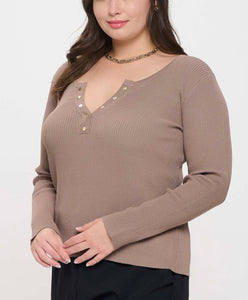 Henley sweater long sleeve knit top