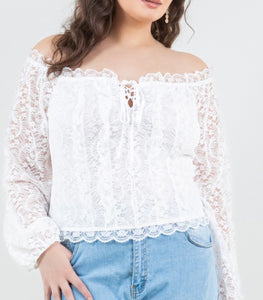 Lace off shoulder long sleeve top