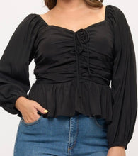 Load image into Gallery viewer, Sweetheart neck front ruched peplum top
