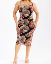 Load image into Gallery viewer, Floral mesh side slit midi dress
