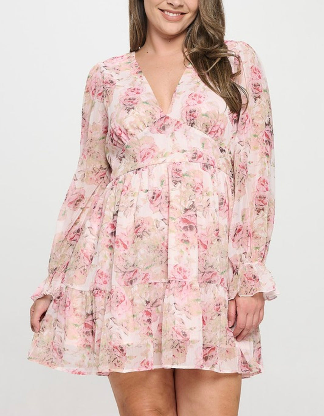 Floral chiffon ruffle hem mini dress