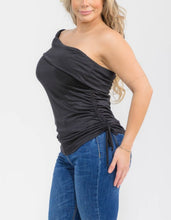 Load image into Gallery viewer, One shoulder side ruched detail top

