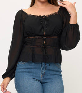 Smocked back long sleeve top