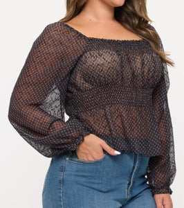 Smocked waist long sleeve top