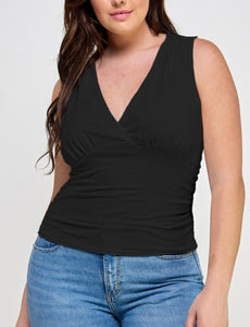 V Neck Sleeveless Ruched Top