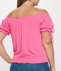 Smocked neckline off shoulder top