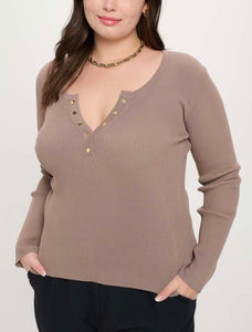 Henley sweater long sleeve knit top