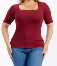 Load image into Gallery viewer, Solid square neckline short sleeve top
