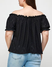 Load image into Gallery viewer, Textured Eyelet Knit Ruffled Top
