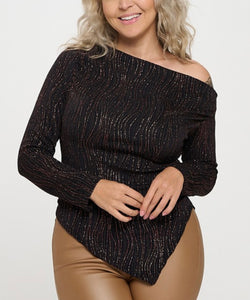 Metallic glitter off shoulder top