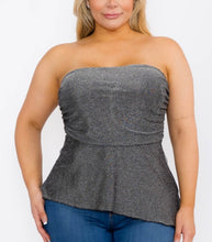 Load image into Gallery viewer, Lurex side ruched asymmetric hem tube top
