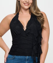 Load image into Gallery viewer, Halter neck rosette ruffle top
