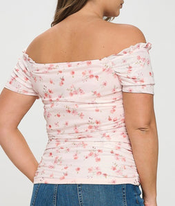 Floral mesh off shoulder top