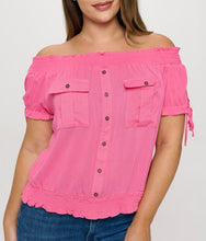 Load image into Gallery viewer, Smocked neckline off shoulder top
