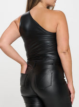 Load image into Gallery viewer, Pu leather one shoulder cutout bodysuit
