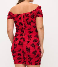 Load image into Gallery viewer, Printed off shoulder ruched mini dress
