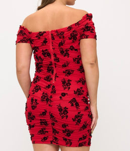 Printed off shoulder ruched mini dress