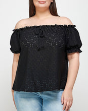 Load image into Gallery viewer, Textured Eyelet Knit Ruffled Top
