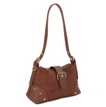 Load image into Gallery viewer, Faux Suede Buckle Stud Design Zipper Shoulder Bag
