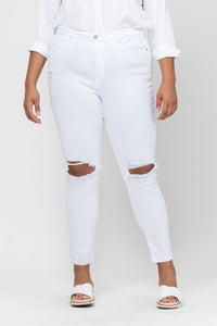 High Rise Distress Ankle Skinny Jeans