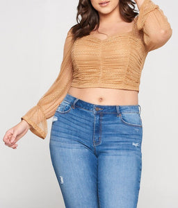 Sweetheart Ruched Mesh Crop Top