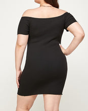 Load image into Gallery viewer, Ribbed Off Shoulder Button Dress
