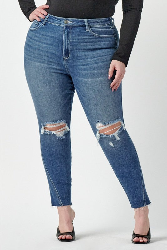High Rise Twisted Side Seam Crop Skinny Jeans
